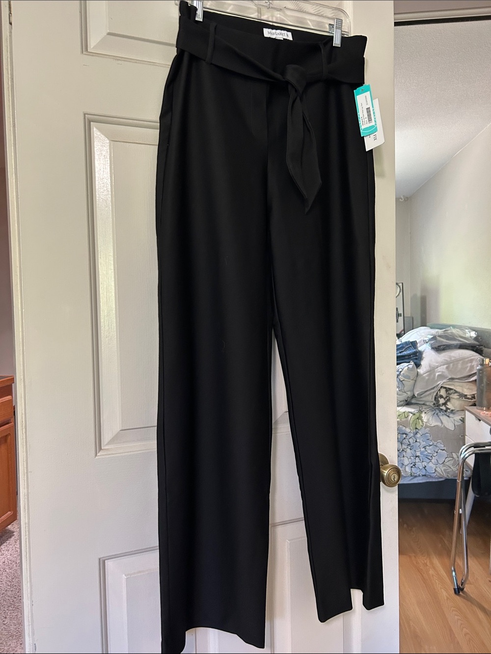 Margaret M Black High-Rise Tie-Waist Trousers Size XL